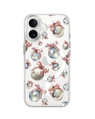Etui do iPhone 16 Plus z MagSafe przeźroczyste, silikonowe Flexi, Przytulne święta, Pastelowe bombki