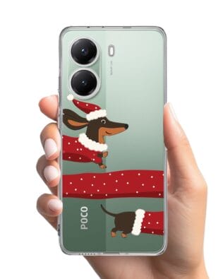 Etui do Xiaomi POCO X7 Pro przeźroczyste, silikonowe Flexi, Przytulne święta, świąteczny jamnik