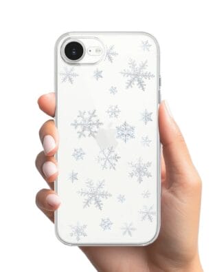 Etui do iPhone 16e przeźroczyste, silikonowe Flexi, Zimowa magia, Delikatne płatki śniegu