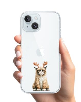 Etui do iPhone 15 przeźroczyste, silikonowe Flexi, Przytulne święta, Kot który nie chciał być reniferem