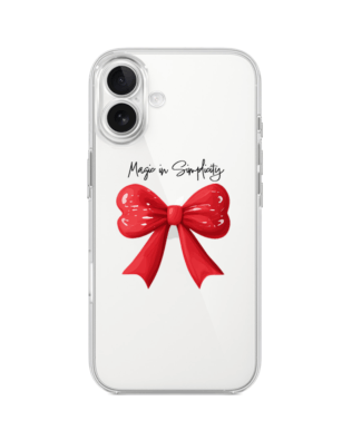 Etui do iPhone 17 przeźroczyste, silikonowe Flexi, Przytulne święta, Czerwona kokarda