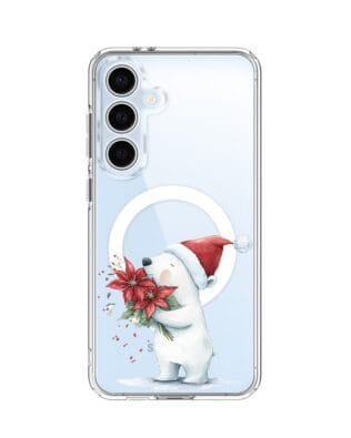 Etui do Samsung Galaxy S24 FE z MagSafe przeźroczyste, silikonowe Flexi, Przytulne święta, Miś świąteczny