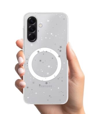 Etui do Samsung Galaxy A56 5G z MagSafe przeźroczyste, silikonowe Flexi, Zimowa magia, Szampańskie gwiazdki