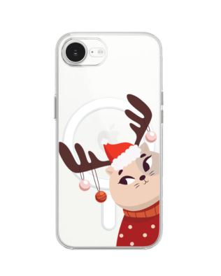 Etui do iPhone 16e z MagSafe przeźroczyste, silikonowe Flexi, Kotek przebrany za reniferka