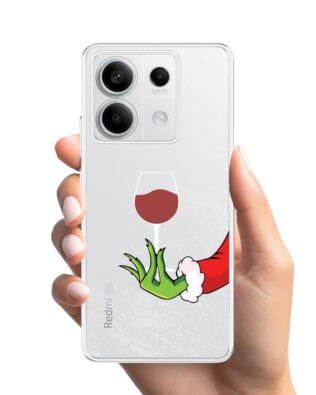 Etui do Xiaomi Redmi Note 13 Pro 5G przeźroczyste, silikonowe Flexi, Zielony psotnik z lampką wina