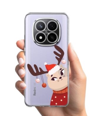 Etui do Xiaomi Redmi Note 14 Pro 4G przeźroczyste, silikonowe Flexi, Kotek przebrany za reniferka