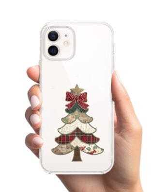 Etui do iPhone 12 przeźroczyste, silikonowe Flexi, Przytulne święta, Kraciasta choinka