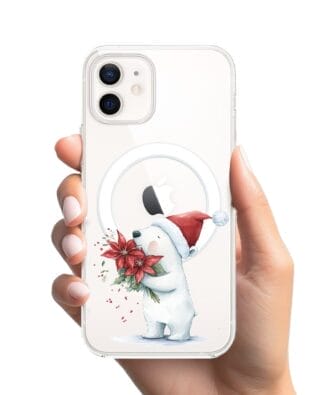 Etui do iPhone 12 z MagSafe przeźroczyste, silikonowe Flexi, Przytulne święta, Miś świąteczny