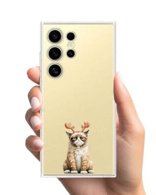 Etui do Samsung Galaxy S24 Ultra przeźroczyste, silikonowe Flexi, Przytulne święta, Kot który nie chciał być reniferem