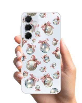 Etui do Samsung Galaxy A55 5G przeźroczyste, silikonowe Flexi, Przytulne święta, Pastelowe bombki