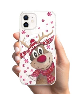 Etui do iPhone 12 z MagSafe przeźroczyste, silikonowe Flexi, Renifer