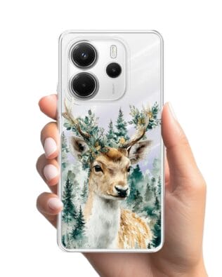 Etui do Xiaomi Redmi Note 14 4G przeźroczyste, silikonowe Flexi, Przytulne święta, Leśny jelonek