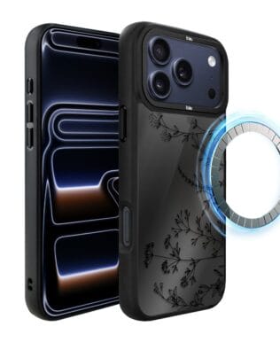 Etui do iPhone 17 Pro IBIZU DropGuard Matt z MagSafe, Midnight, Dotyk kwiatów