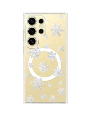 Etui do Samsung Galaxy S24 Ultra z MagSafe przeźroczyste, silikonowe Flexi, Zimowa magia, Delikatne płatki śniegu