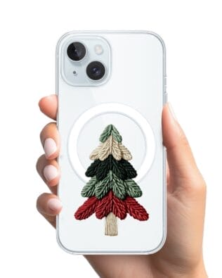 Etui do iPhone 15 z MagSafe przeźroczyste, silikonowe Flexi, Przytulne święta, Dziana choinka