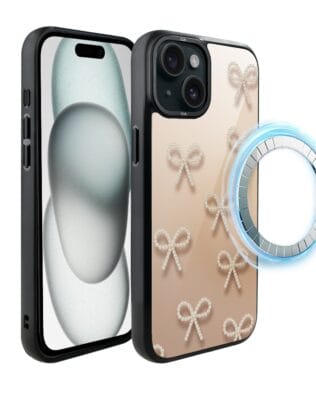 Etui do iPhone 15 IBIZU DropGuard Matt z MagSafe, Zimowa magia, Perłowe kokardki