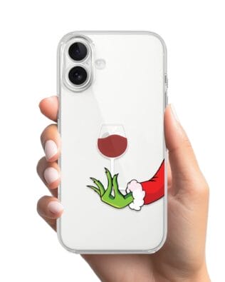 Etui do iPhone 17 przeźroczyste, silikonowe Flexi, Zielony psotnik z lampką wina