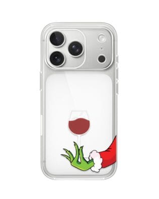 Etui do iPhone 17 Pro Max przeźroczyste, silikonowe Flexi, Zielony psotnik z lampką wina