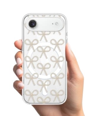 Etui do iPhone Air z MagSafe przeźroczyste, silikonowe Flexi, Przytulne święta, złote kokardki