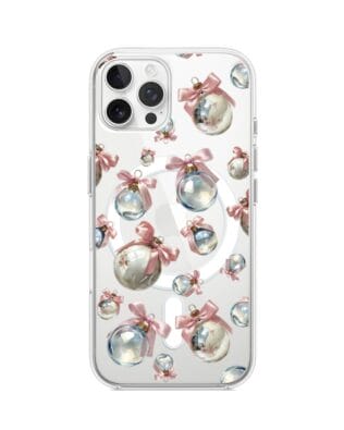 Etui do iPhone 12 Pro z MagSafe przeźroczyste, silikonowe Flexi, Przytulne święta, Pastelowe bombki