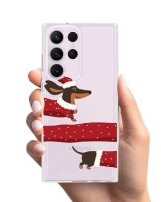 Etui do Samsung Galaxy S23 Ultra przeźroczyste, silikonowe Flexi, Przytulne święta, świąteczny jamnik