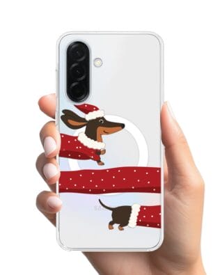 Etui do Samsung Galaxy A36 5G z MagSafe przeźroczyste, silikonowe Flexi, Przytulne święta, świąteczny jamnik