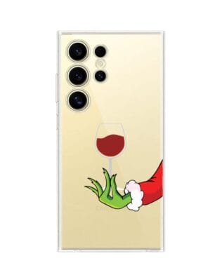 Etui do Samsung Galaxy S24 Ultra przeźroczyste, silikonowe Flexi, Zielony psotnik z lampką wina