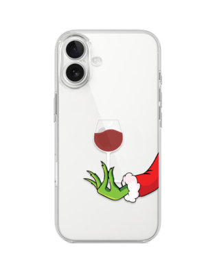 Etui do iPhone 17 przeźroczyste, silikonowe Flexi, Zielony psotnik z lampką wina