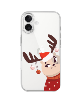 Etui do iPhone 17 przeźroczyste, silikonowe Flexi, Kotek przebrany za reniferka