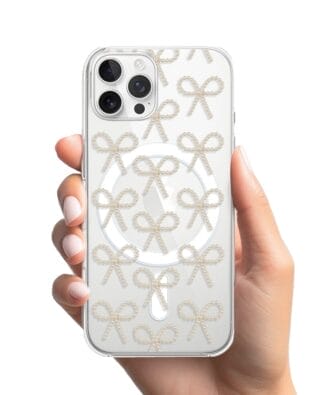 Etui do iPhone 12 Pro Max z MagSafe przeźroczyste, silikonowe Flexi, Przytulne święta, złote kokardki