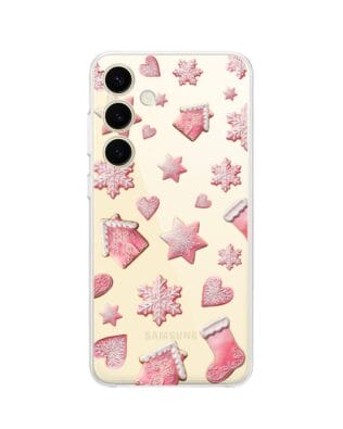 Etui do Samsung Galaxy S24 Plus przeźroczyste, silikonowe Flexi, Przytulne święta, Różowe pierniczki
