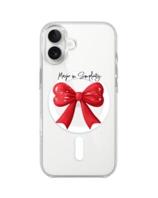 Etui do iPhone 17 z MagSafe przeźroczyste, silikonowe Flexi, Przytulne święta, Czerwona kokarda