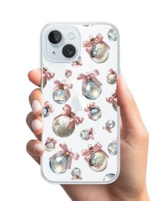 Etui do iPhone 15 Plus przeźroczyste, silikonowe Flexi, Przytulne święta, Pastelowe bombki
