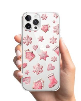 Etui do iPhone 12 Pro przeźroczyste, silikonowe Flexi, Przytulne święta, Różowe pierniczki