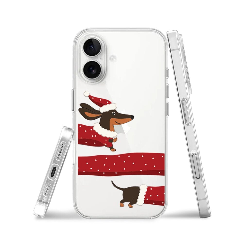 Etui do iPhone 16 Plus przeźroczyste, silikonowe Flexi, Przytulne święta, świąteczny jamnik - obrazek 3