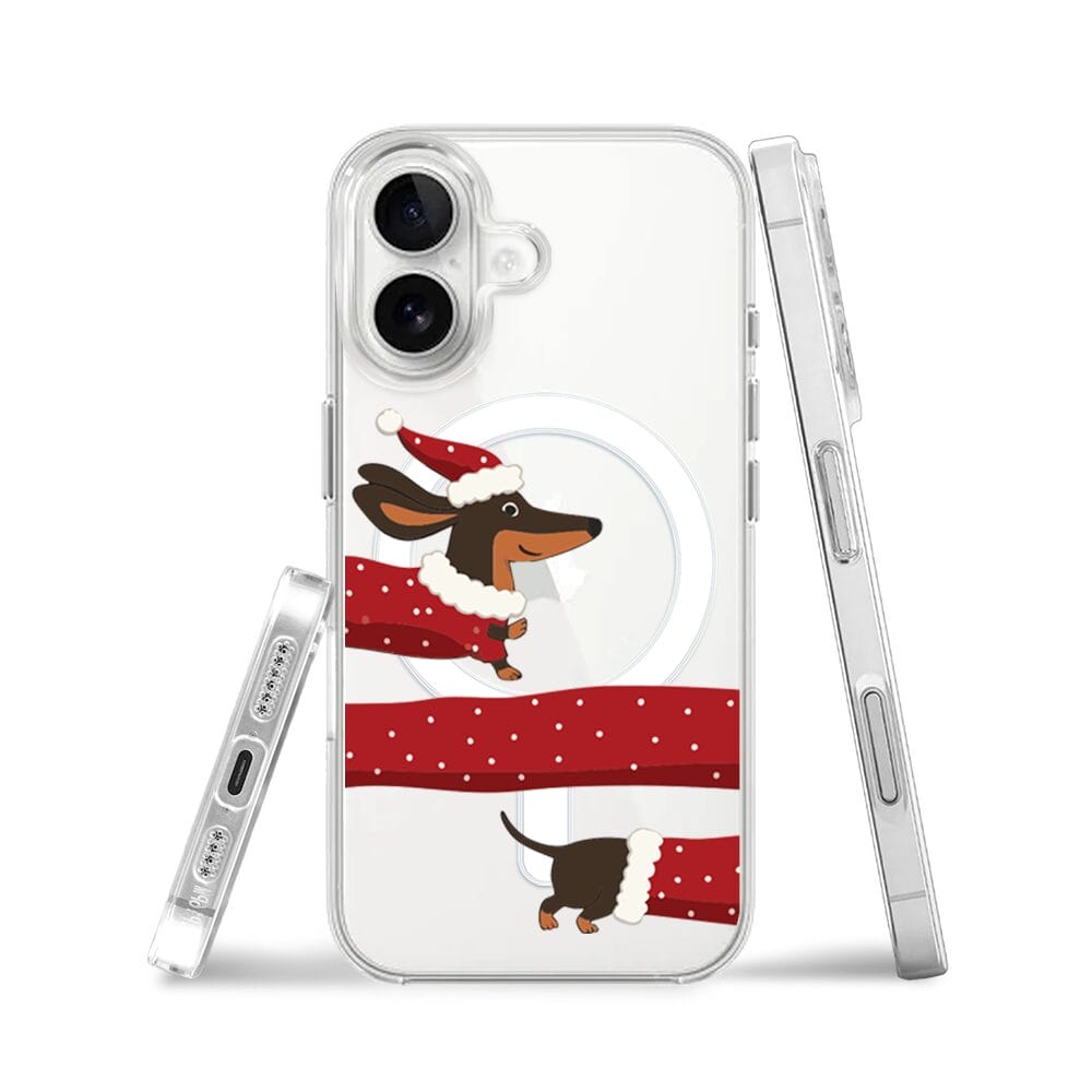 Etui do iPhone 17 z MagSafe przeźroczyste, silikonowe Flexi, Przytulne święta, świąteczny jamnik - obrazek 3