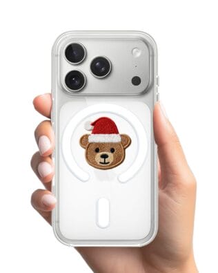 Etui do iPhone 17 Pro z MagSafe przeźroczyste, silikonowe Flexi, Przytulne święta, Miś mikołajek