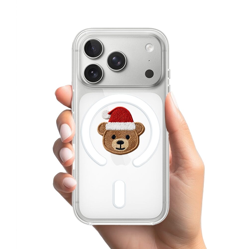 Etui do iPhone 17 Pro z MagSafe przeźroczyste, silikonowe Flexi, Przytulne święta, Miś mikołajek - obrazek 2