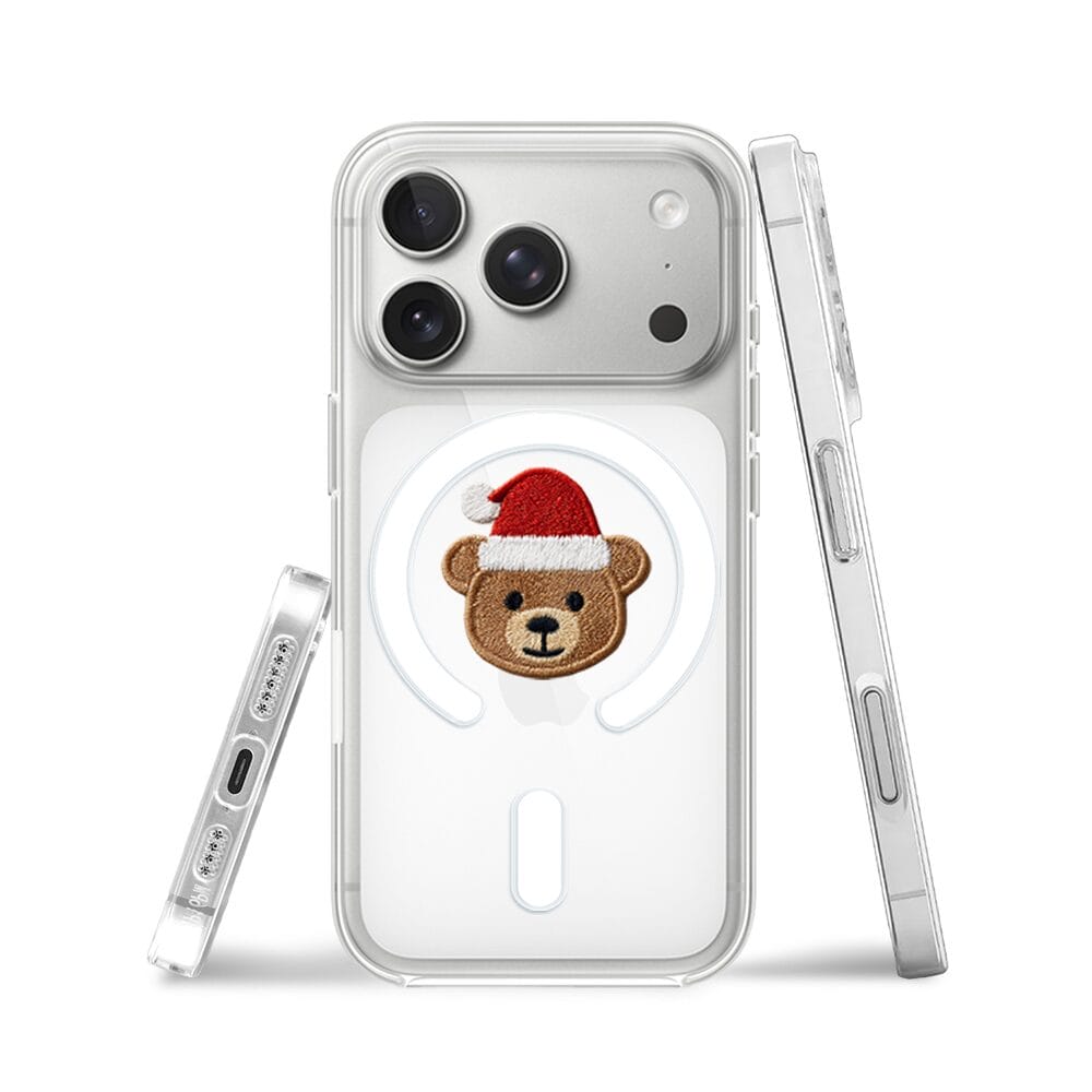 Etui do iPhone 17 Pro z MagSafe przeźroczyste, silikonowe Flexi, Przytulne święta, Miś mikołajek - obrazek 3