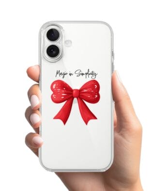 Etui do iPhone 17 przeźroczyste, silikonowe Flexi, Przytulne święta, Czerwona kokarda