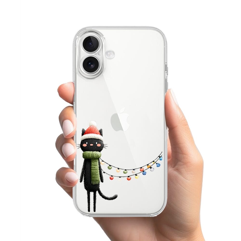 Etui do iPhone 17 przeźroczyste, silikonowe Flexi, Przytulne święta, Kot przebrany za elfa - obrazek 2