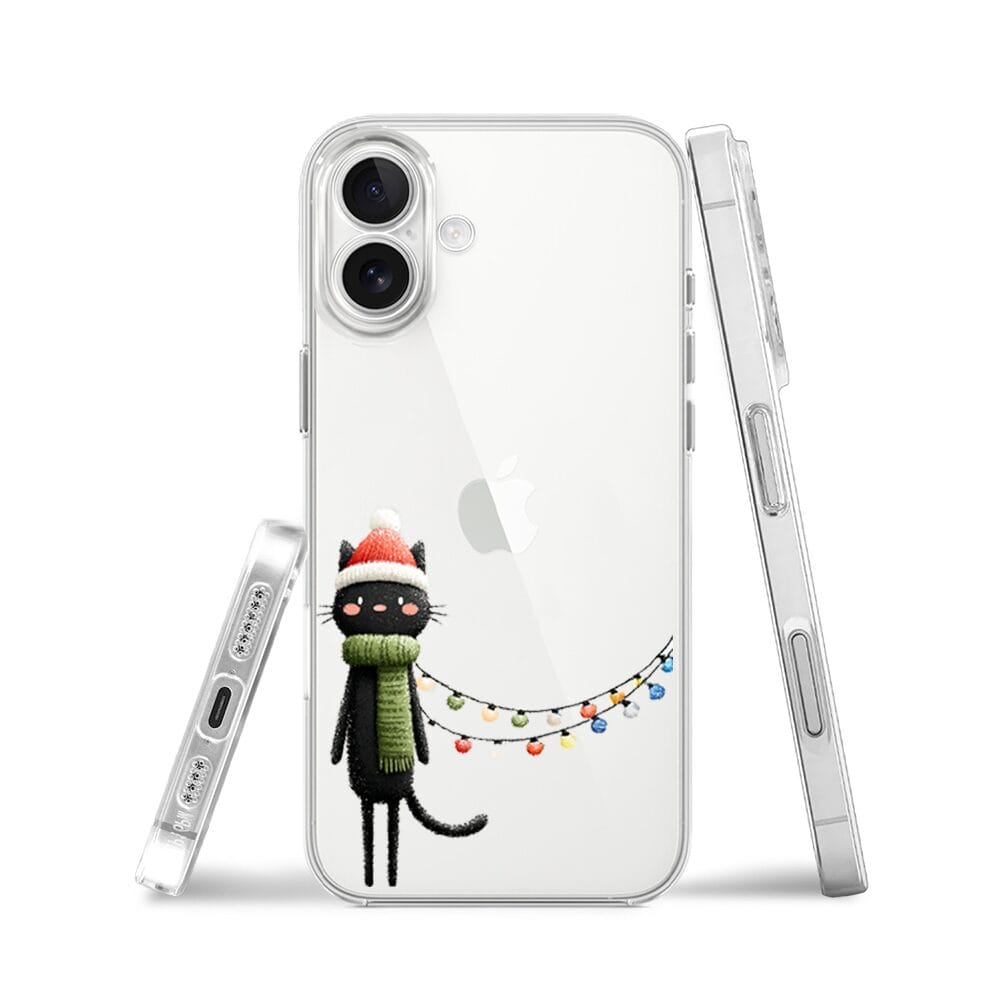 Etui do iPhone 17 przeźroczyste, silikonowe Flexi, Przytulne święta, Kot przebrany za elfa - obrazek 3
