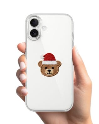 Etui do iPhone 17 przeźroczyste, silikonowe Flexi, Przytulne święta, Miś mikołajek