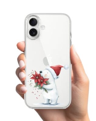 Etui do iPhone 17 przeźroczyste, silikonowe Flexi, Przytulne święta, Miś świąteczny