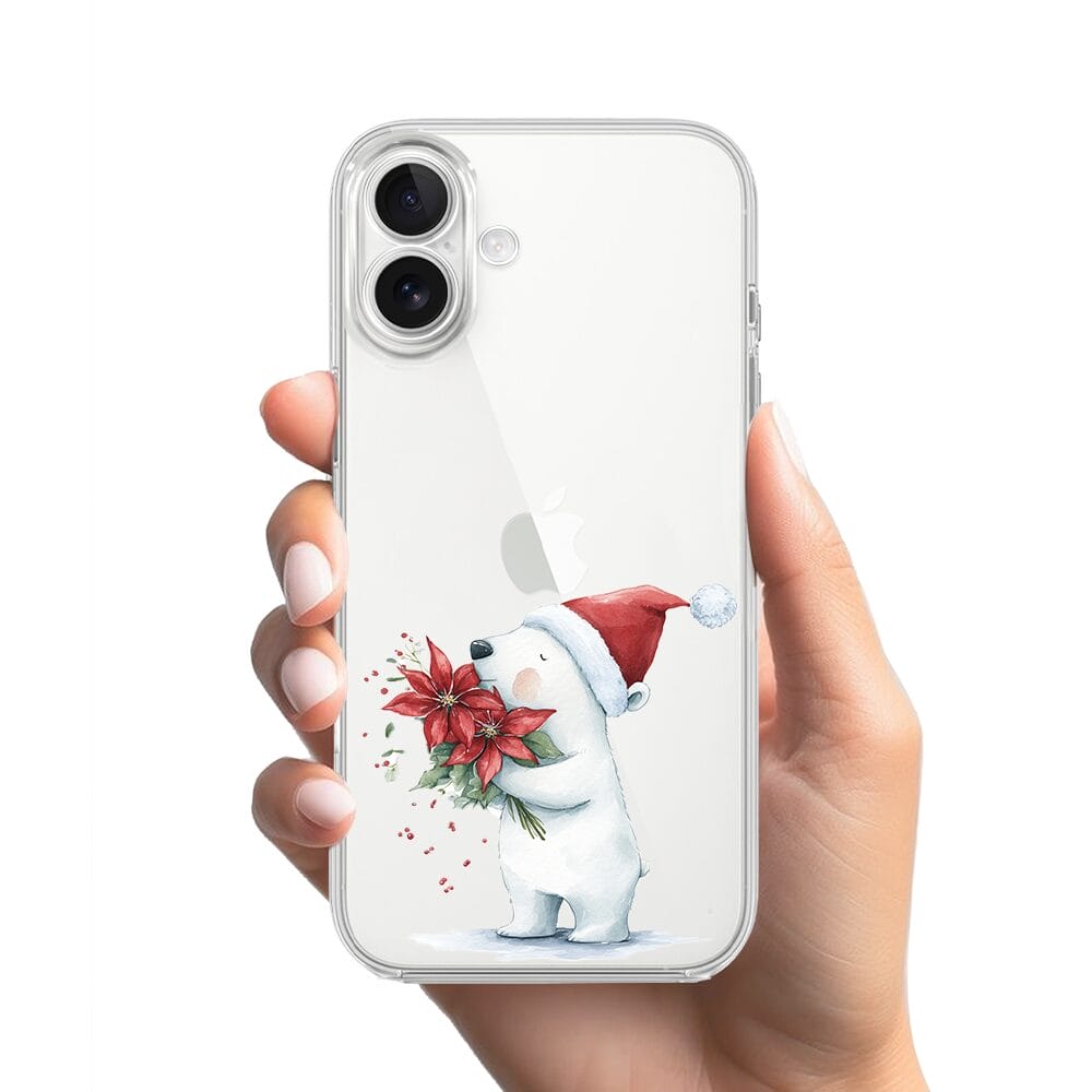 Etui do iPhone 17 przeźroczyste, silikonowe Flexi, Przytulne święta, Miś świąteczny - obrazek 2