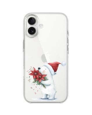 Etui do iPhone 17 przeźroczyste, silikonowe Flexi, Przytulne święta, Miś świąteczny