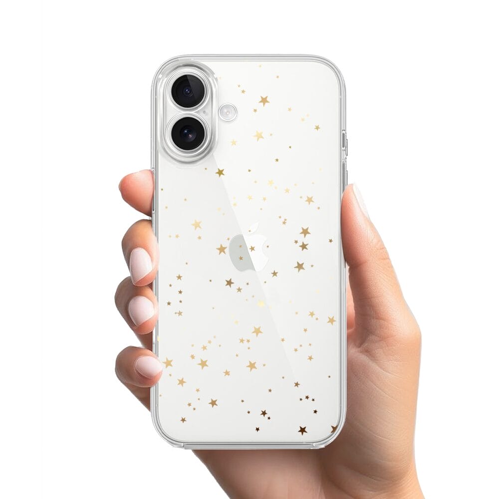 Etui do iPhone 17 przeźroczyste, silikonowe Flexi, Zimowa magia, Złote gwiazdki - obrazek 2