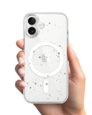 Etui do iPhone 17 z MagSafe przeźroczyste, silikonowe Flexi, Zimowa magia, Szampańskie gwiazdki