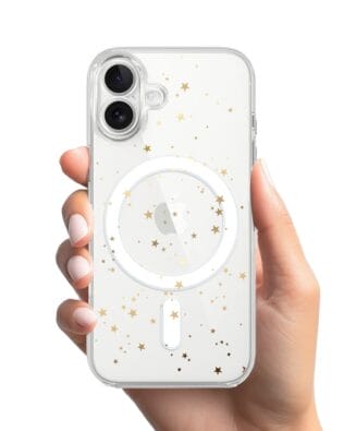 Etui do iPhone 17 z MagSafe przeźroczyste, silikonowe Flexi, Zimowa magia, Złote gwiazdki