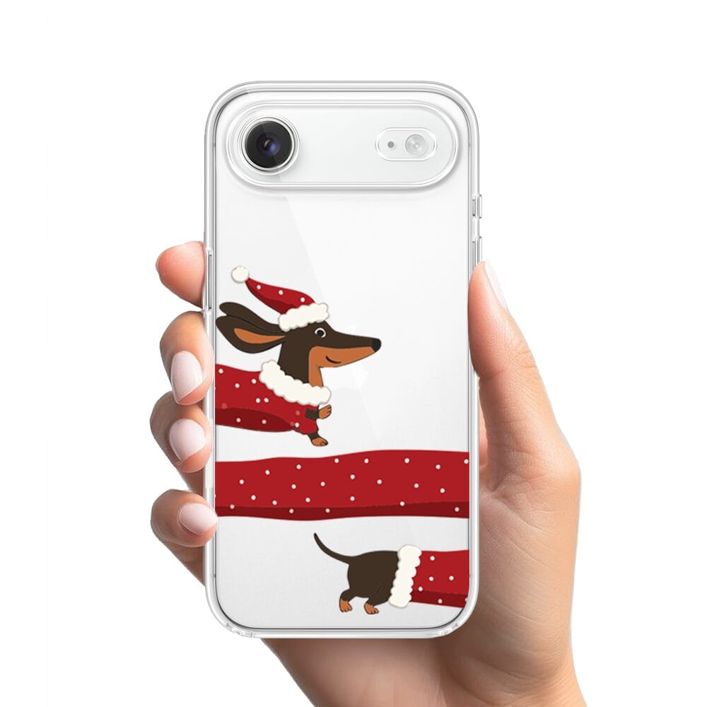 Etui do iPhone Air przeźroczyste, silikonowe Flexi, Przytulne święta, świąteczny jamnik - obrazek 2